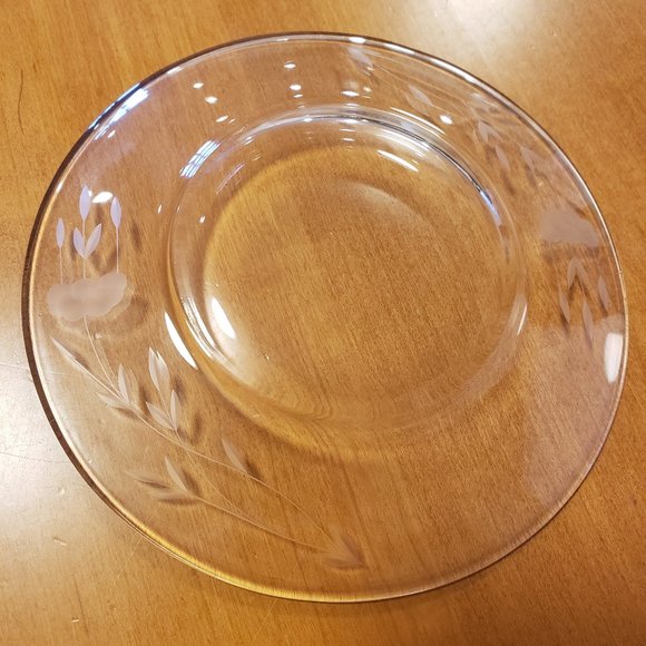 GLASS 6" CLEAR ETCHED SAUCER PLATE DISH - Picture 2 of 2